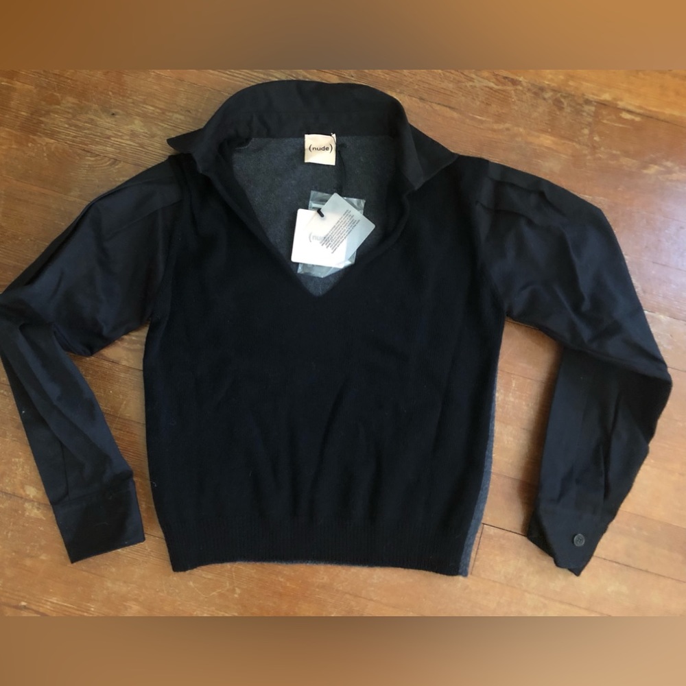NWT (nude) V Neck Collared Sweater